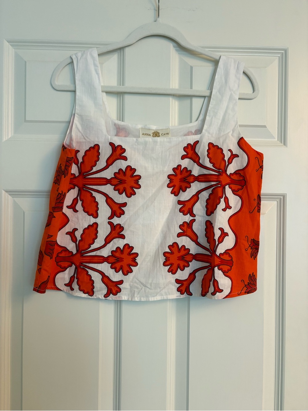Anna Sui Orange & White Floral Embroidered Crop Tank